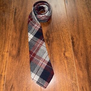 Royal Knight Plaid Wool Blend Tie Red Gray Navy Check Pattern 56x3 Vintage
